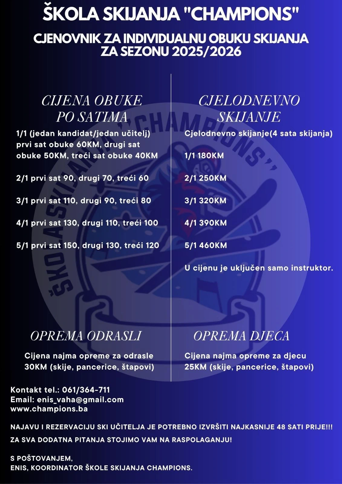Ski instruktor u školi skijanja Champions